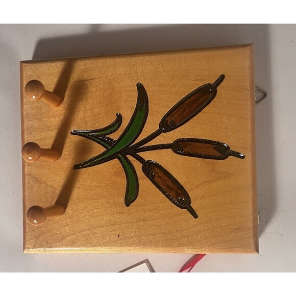 Wood Key Holder Cattails Entryway Wooden Pegs - Picture 5 of 10